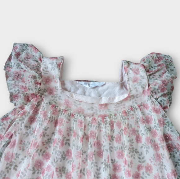 Zara 2-3T Pink Floral Tulle and Cotton Toddler Girl Dress - Picture 3 of 5